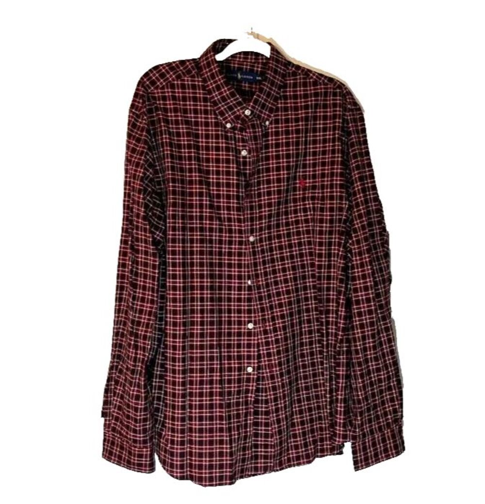 Ralph Lauren Shirt XXL Red/Blue Plaid Lng Slve Button-Up Business Casual Cotton